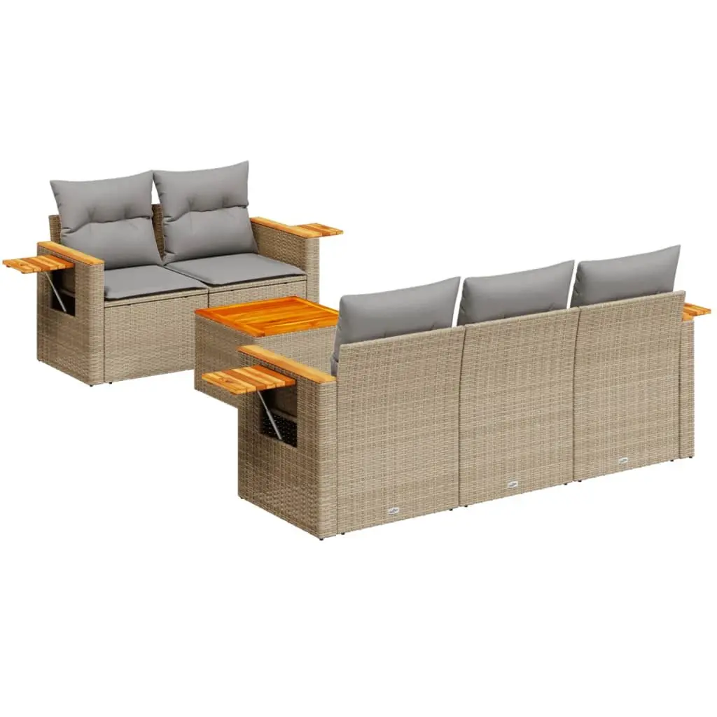 Garden Sofa Set 6 Piece Outdoor Furniture Beige Poly Rattan Patio Seating