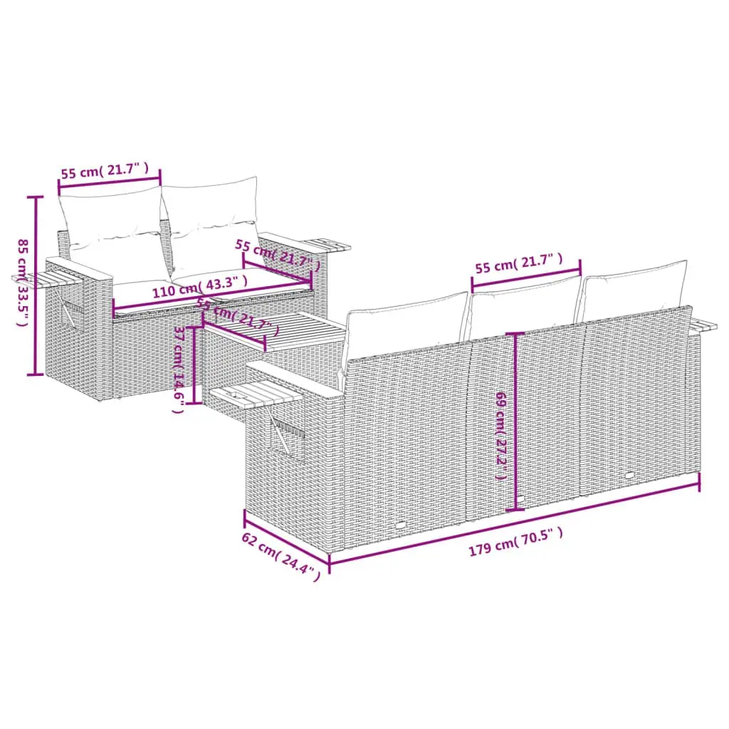Garden Sofa Set 6 Piece Outdoor Furniture Beige Poly Rattan Patio Seating