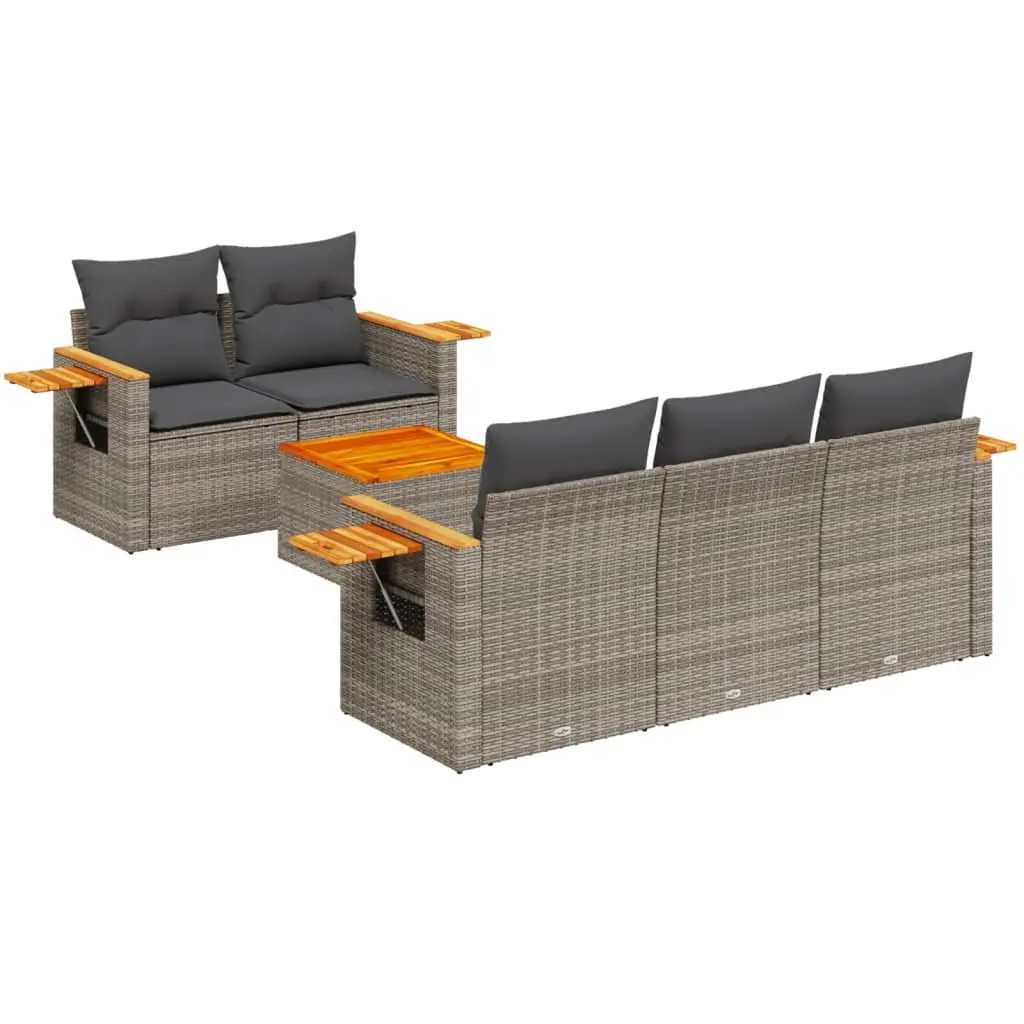 6 Piece Grey Rattan Garden Sofa Set with Easy Setup