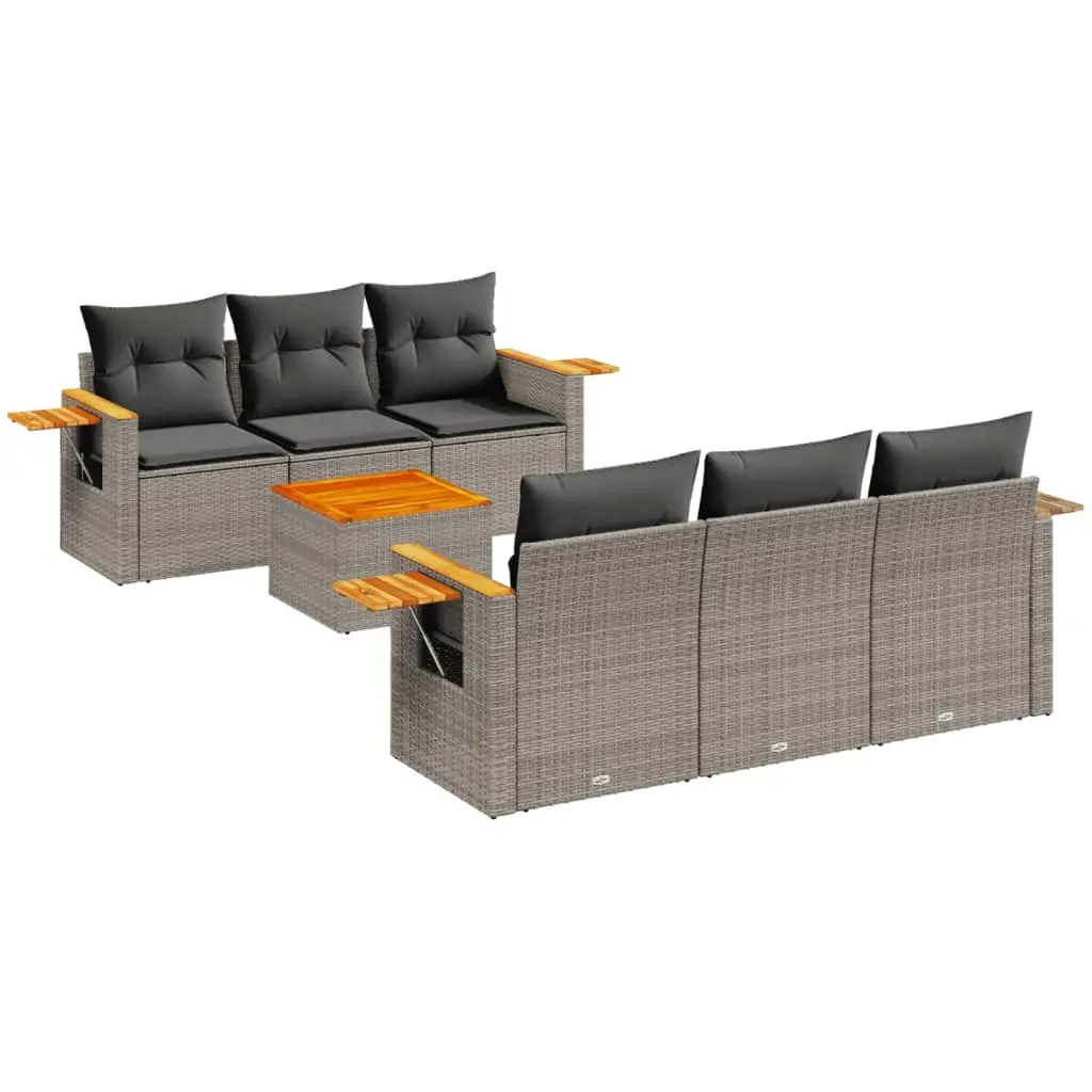 Garden Sofa Set 7 Piece Outdoor Furniture Grey Poly Rattan Patio Lounge Seating