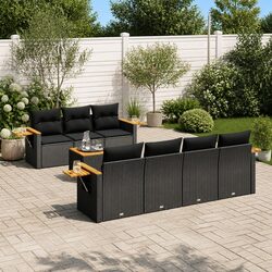 8 Piece Outdoor Garden Sofa Set with Cushions Black Modular Patio Furniture