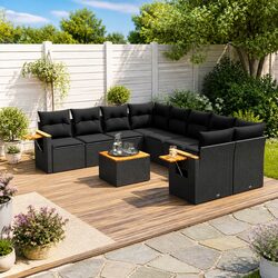 Garden Sofa Set 9 Piece Outdoor Furniture Patio Lounge Black Poly Rattan with