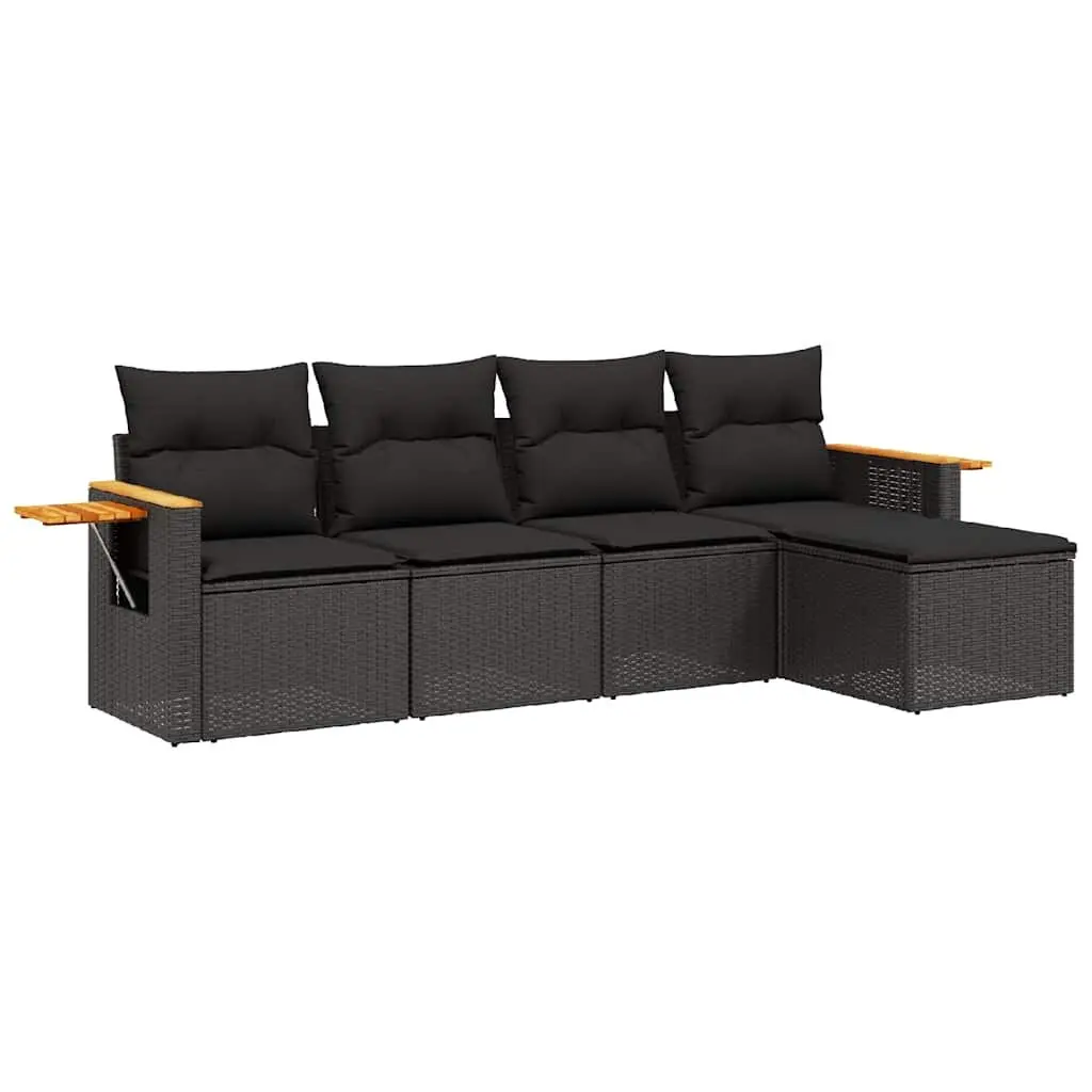 5 Piece Garden Sofa Set with Cushions Black Outdoor Patio Furniture Modular