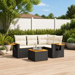 5 Piece Garden Sofa Set Outdoor Patio Furniture Black Poly Rattan with Cushions