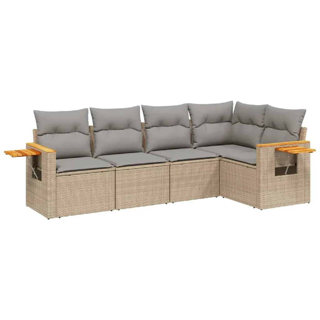 Garden Sofa Set 5 Piece Outdoor Furniture Patio Beige Poly Rattan with Cushions