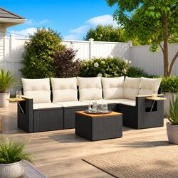 Garden Sofa Set 6 Piece Outdoor Furniture Patio Black Poly Rattan with Cushions
