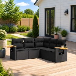 Outdoor Garden Sofa Set 5 Piece Patio Furniture with Cushions Black Rattan