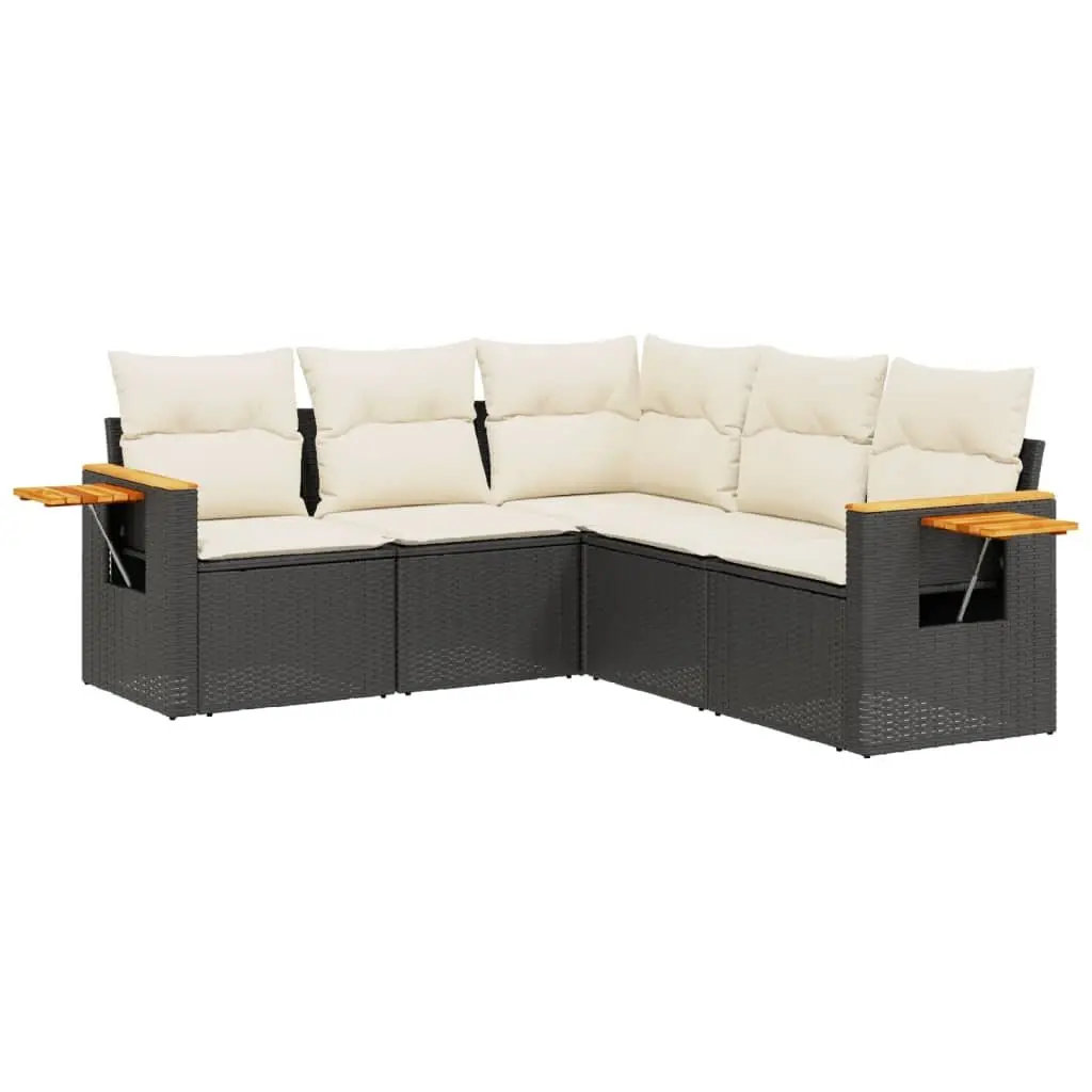 5 Piece Garden Sofa Set Outdoor Patio Furniture with Cushions Black Poly Rattan