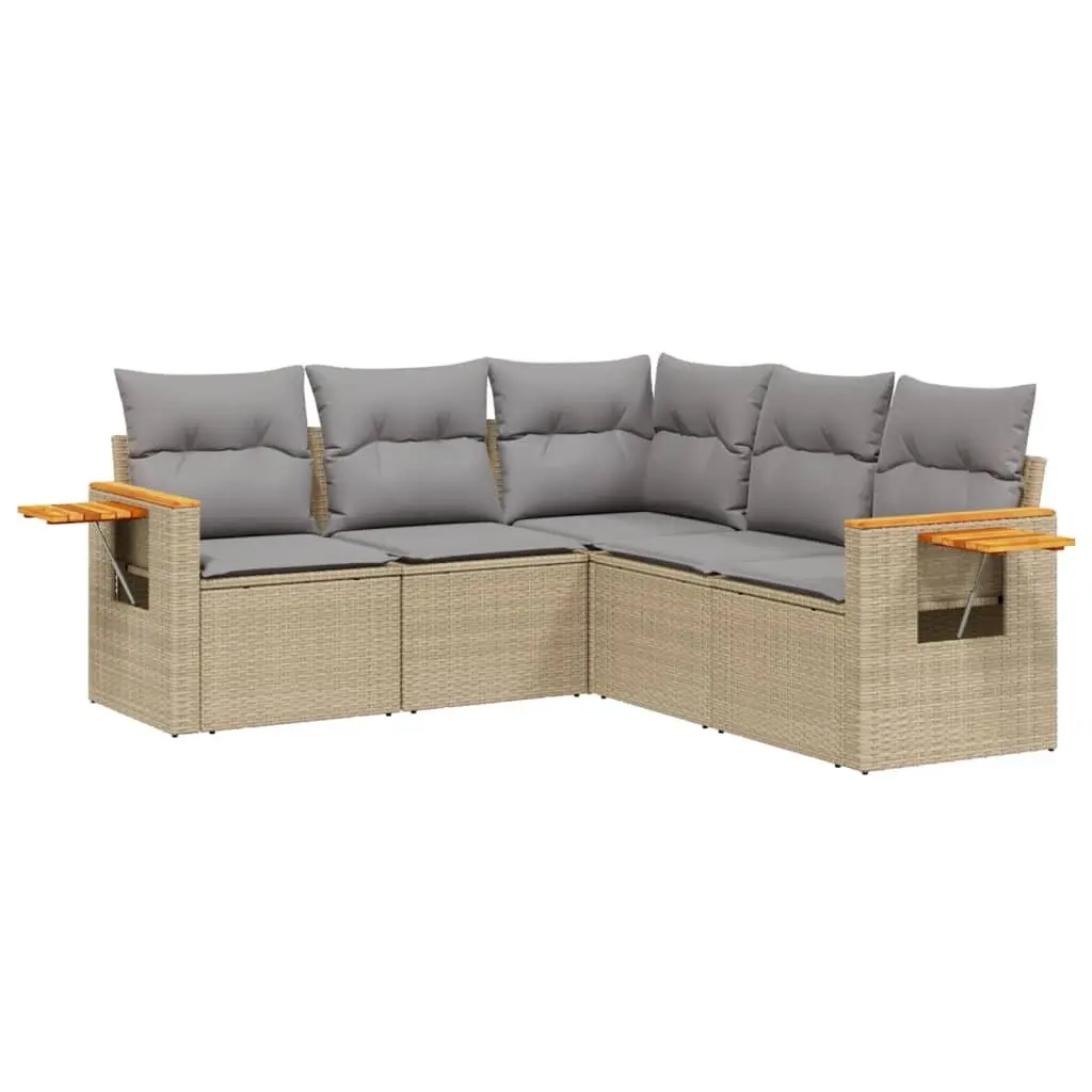 5 Piece Garden Sofa Set Outdoor Patio Furniture Beige Poly Rattan with Cushions