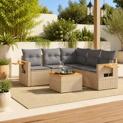 Beige 6-Piece Outdoor Sofa Set for Relaxation