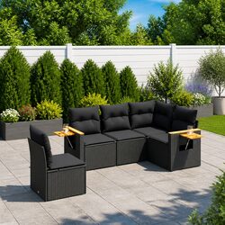 Garden Sofa Set 5 Piece Outdoor Furniture Patio Lounge Black Poly Rattan Modular