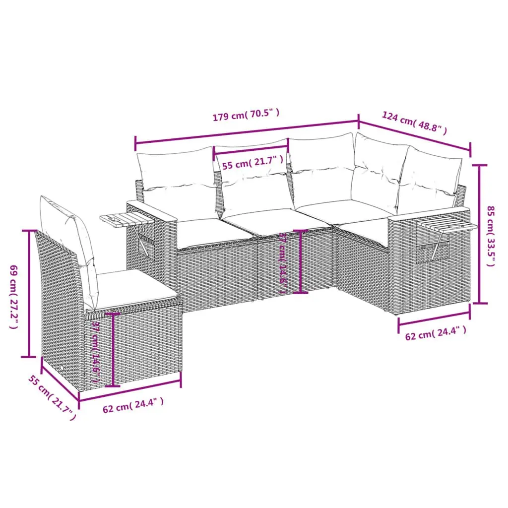 Garden Sofa Set Black 5 Piece Outdoor Furniture Patio Lounge Poly Rattan Modular