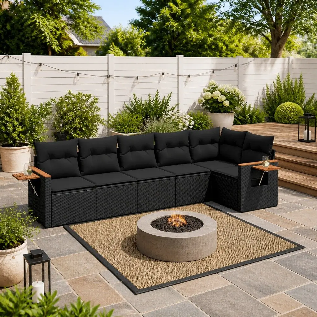 6 Piece Garden Sofa Set Outdoor Patio Furniture Black Poly Rattan Modular