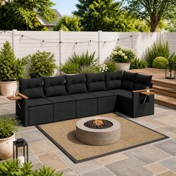 Concise 6-Piece Modular Black Garden Sofa Set