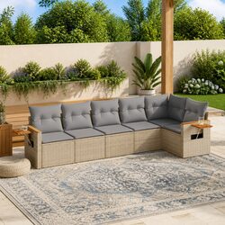 Outdoor Sofa Set: 6-Piece Poly Rattan Furniture