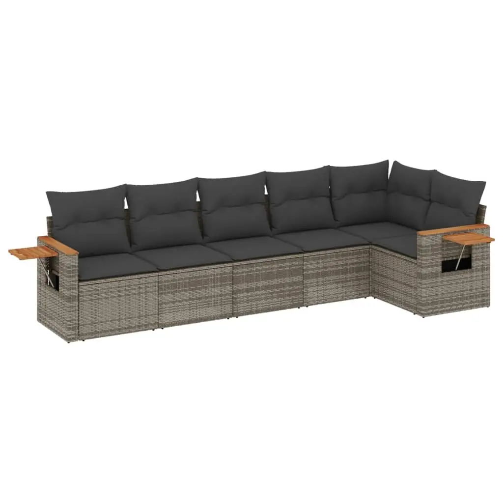 Garden Sofa Set 6 Piece Outdoor Furniture Grey Poly Rattan Modular Patio Lounge