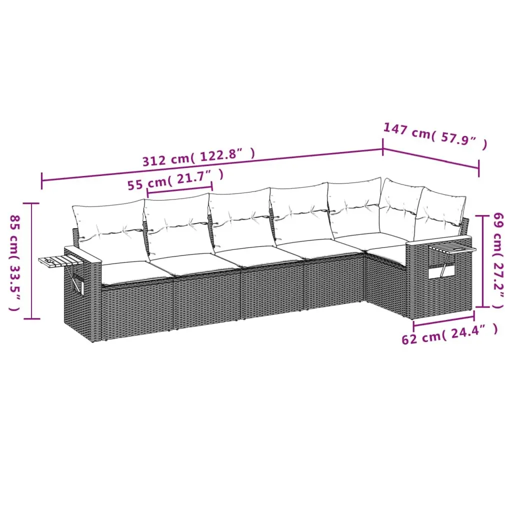 Garden Sofa Set 6 Piece Outdoor Furniture Grey Poly Rattan Modular Patio Lounge
