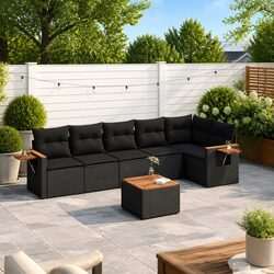 Concise 7 Piece Outdoor Sofa Set in Black Rattan