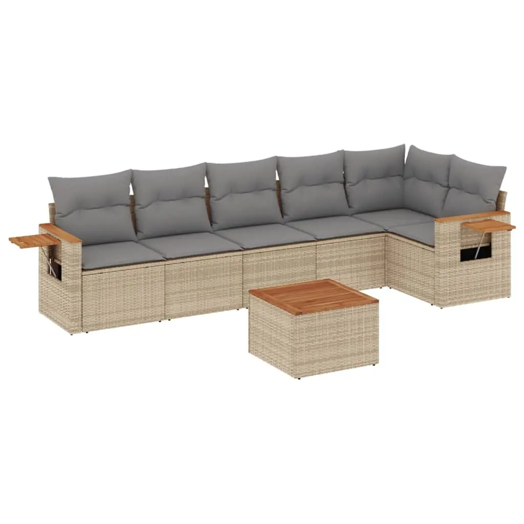 7 Piece Garden Sofa Set Outdoor Patio Furniture with Cushions Beige Poly Rattan