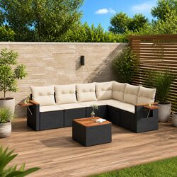 Concise 7 Piece Garden Sofa Set in Black Rattan