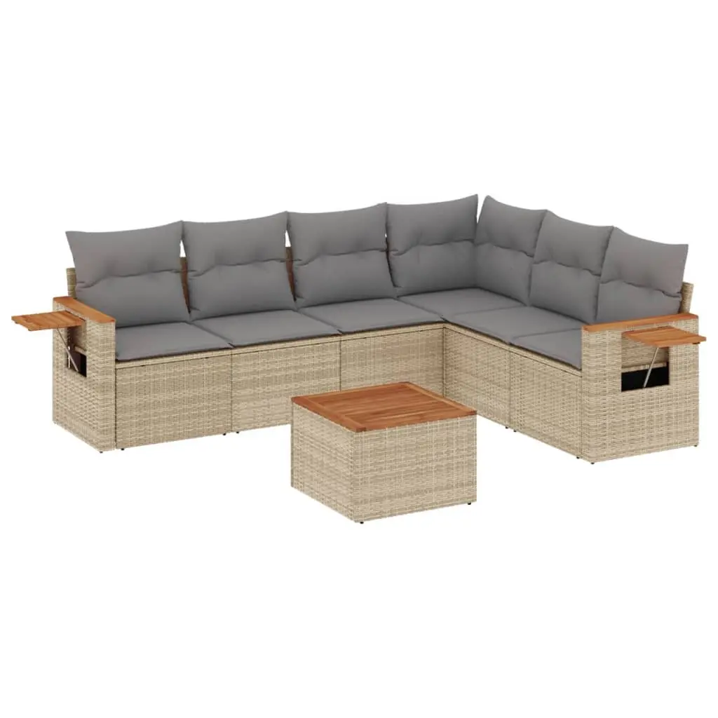 7 Piece Beige Outdoor Sofa Set for Garden Relaxation