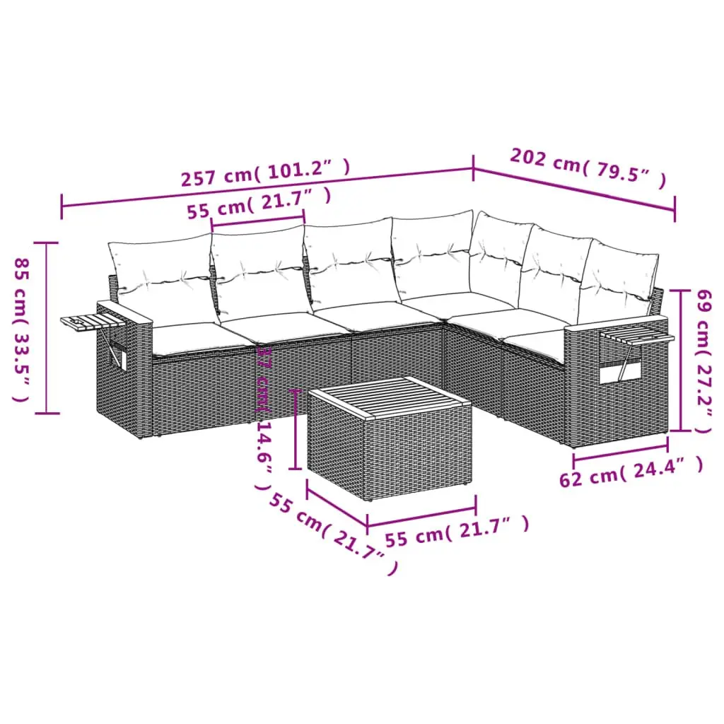 7 Piece Beige Outdoor Sofa Set for Garden Relaxation