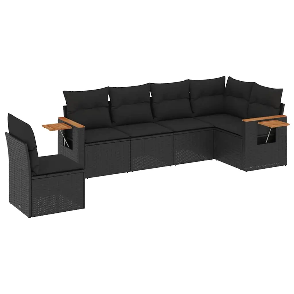Garden Sofa Set Black 6 Piece Modular Outdoor Patio Furniture with Removable Cushions