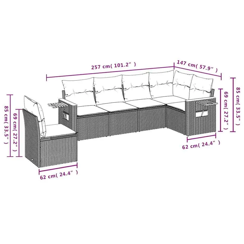 Garden Sofa Set Black 6 Piece Modular Outdoor Patio Furniture with Removable Cushions