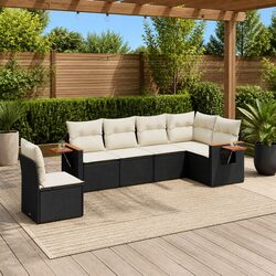 Garden Sofa Set 6 Piece Outdoor Furniture with Cushions Black Poly Rattan Patio