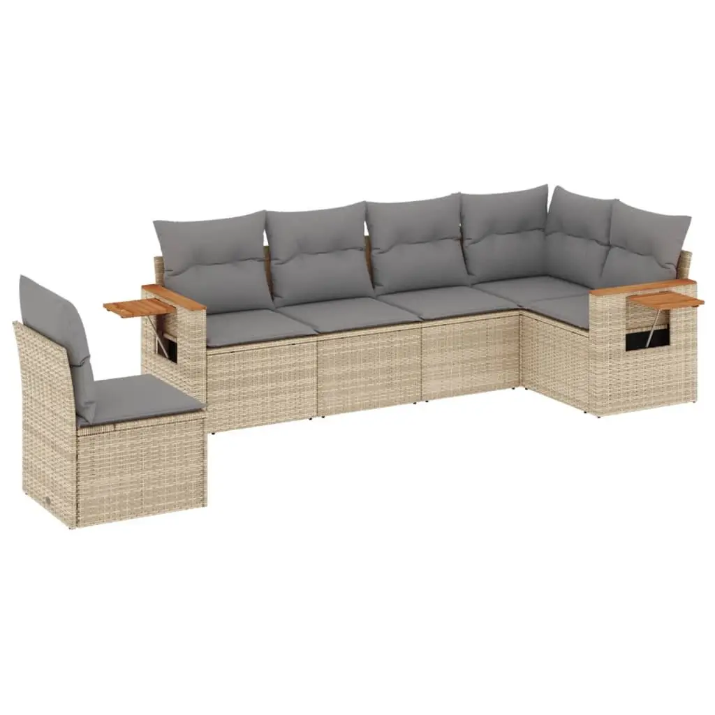 Garden Sofa Set 6 Piece Outdoor Furniture Beige Poly Rattan Modular Patio