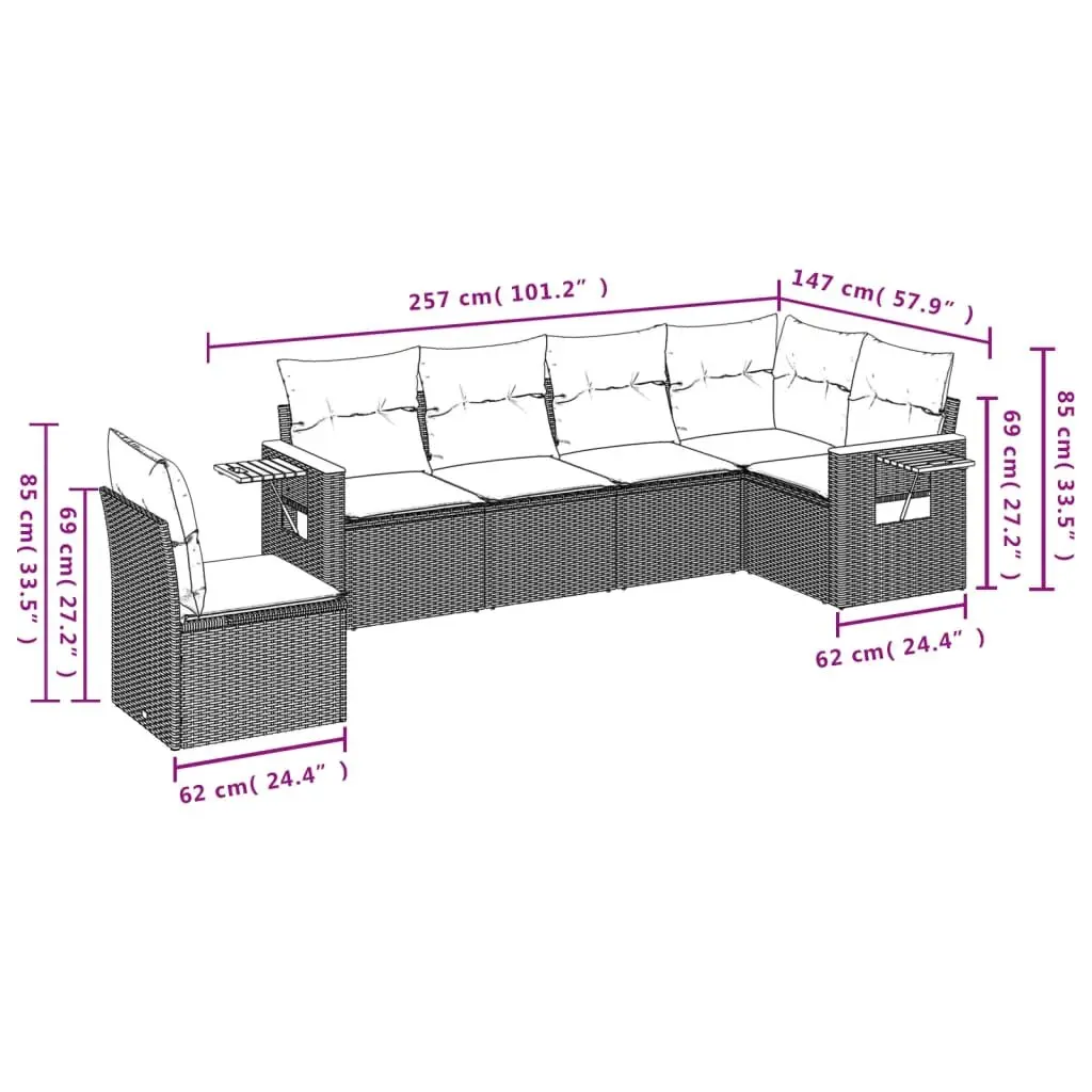 Garden Sofa Set 6 Piece Outdoor Furniture Beige Poly Rattan Modular Patio