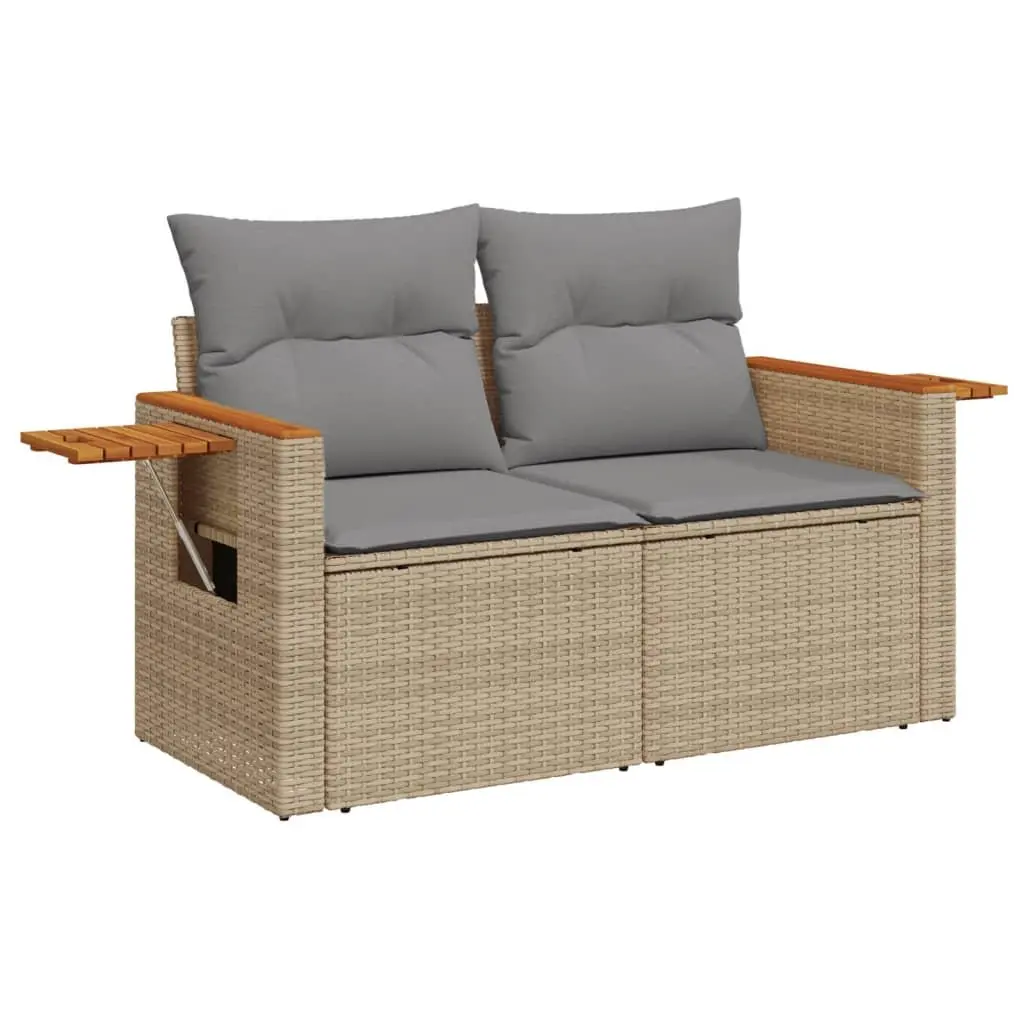 7 Piece Garden Sofa Set Outdoor Furniture Poly Rattan with Cushions Beige Patio