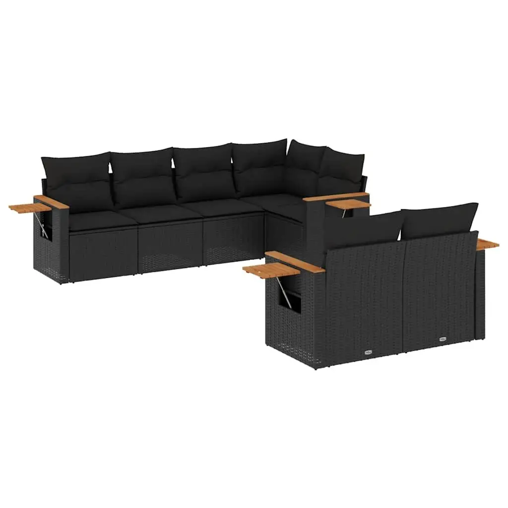7 Piece Garden Sofa Set Black Poly Rattan Outdoor Furniture Patio Cushions