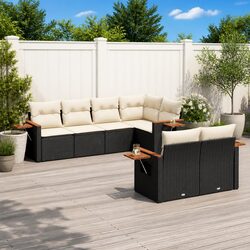 Garden Sofa Set 7 Piece Outdoor Furniture Black Poly Rattan with Cushions