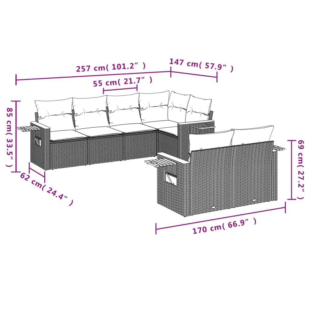 Garden Sofa Set Black 7 Piece Outdoor Furniture Poly Rattan with Cushions