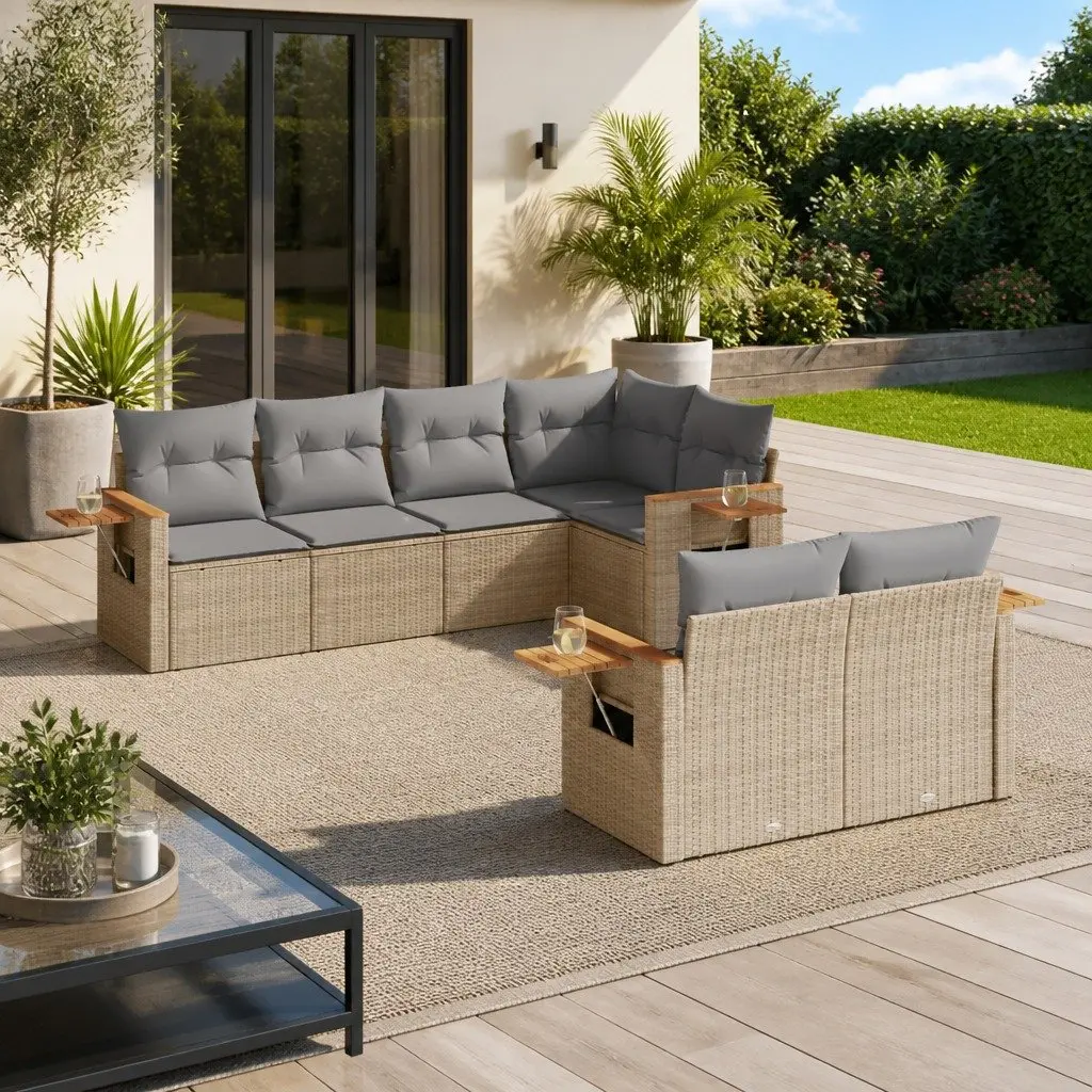 7-Piece Outdoor Sofa Set with Foldable Table
