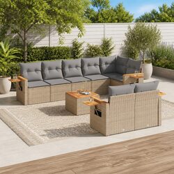 Garden Sofa Set 9 Piece Outdoor Furniture Grey Poly Rattan Modular Patio Lounge