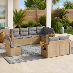 Compact and Durable Beige 8-Piece Garden Sofa Set