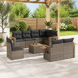 Garden Sofa Set 9 Piece Outdoor Furniture Grey Poly Rattan Patio Sectional