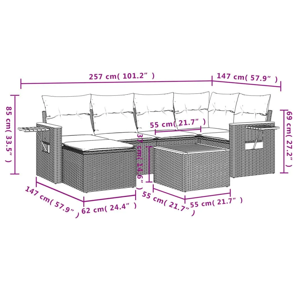 7 Piece Garden Sofa Set with Cushions Grey Poly Rattan Outdoor Patio Furniture