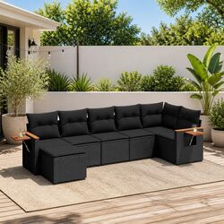 7 Piece Garden Sofa Set with Cushions Black Outdoor Patio Furniture Modular