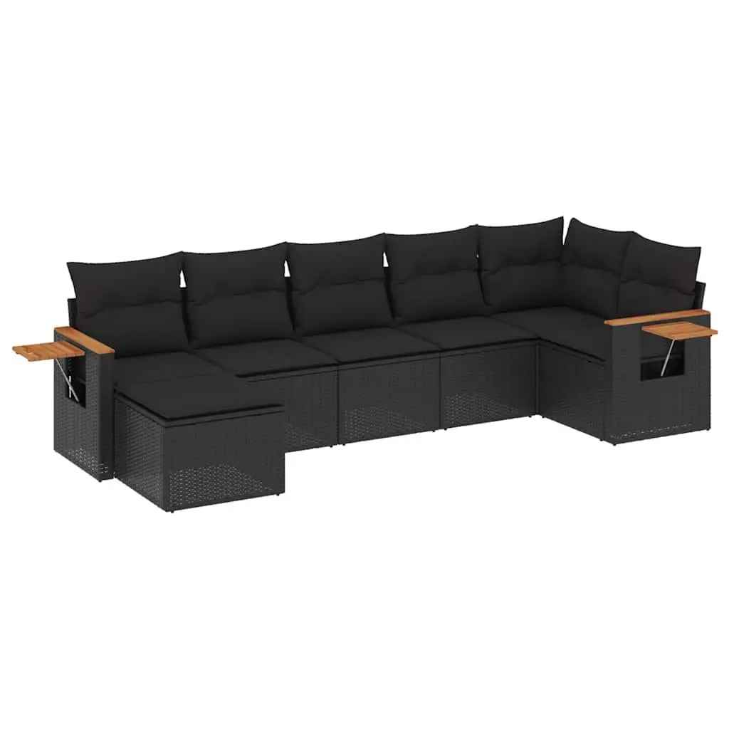 7 Piece Garden Sofa Set with Cushions Black Outdoor Patio Furniture Modular