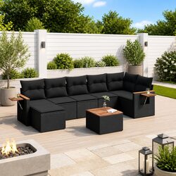 Garden Sofa Set 8 Piece Outdoor Furniture Poly Rattan Black with Cushions Table