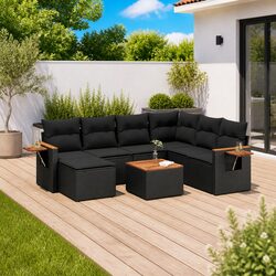 Garden Sofa Set 8 Piece Outdoor Furniture Black Poly Rattan Modular Patio