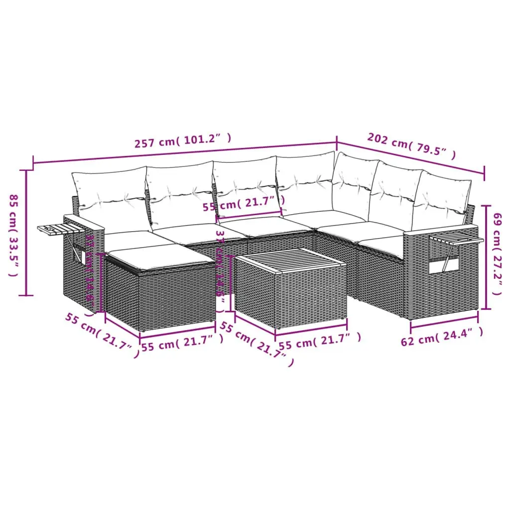 Garden Sofa Set 8 Piece Outdoor Furniture Patio Grey Poly Rattan Modular with