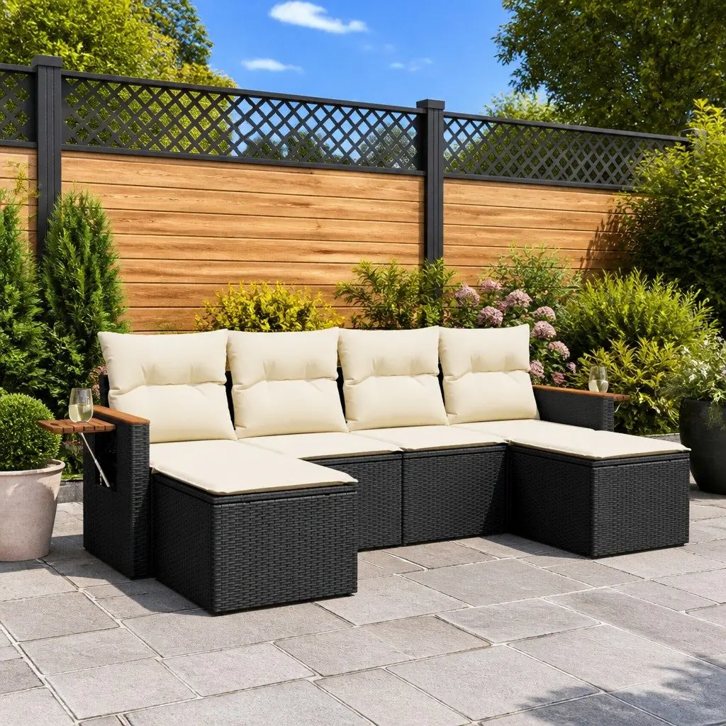 Garden Sofa Set 6 Piece Outdoor Furniture Patio Sectional Black Poly Rattan