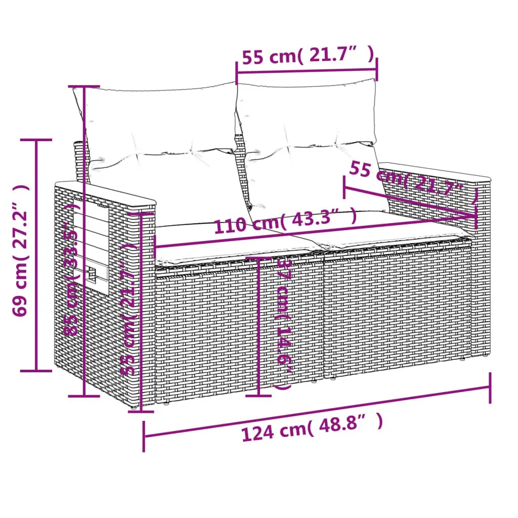 Garden Sofa Set 6 Piece Outdoor Furniture Black Poly Rattan Patio Lounge