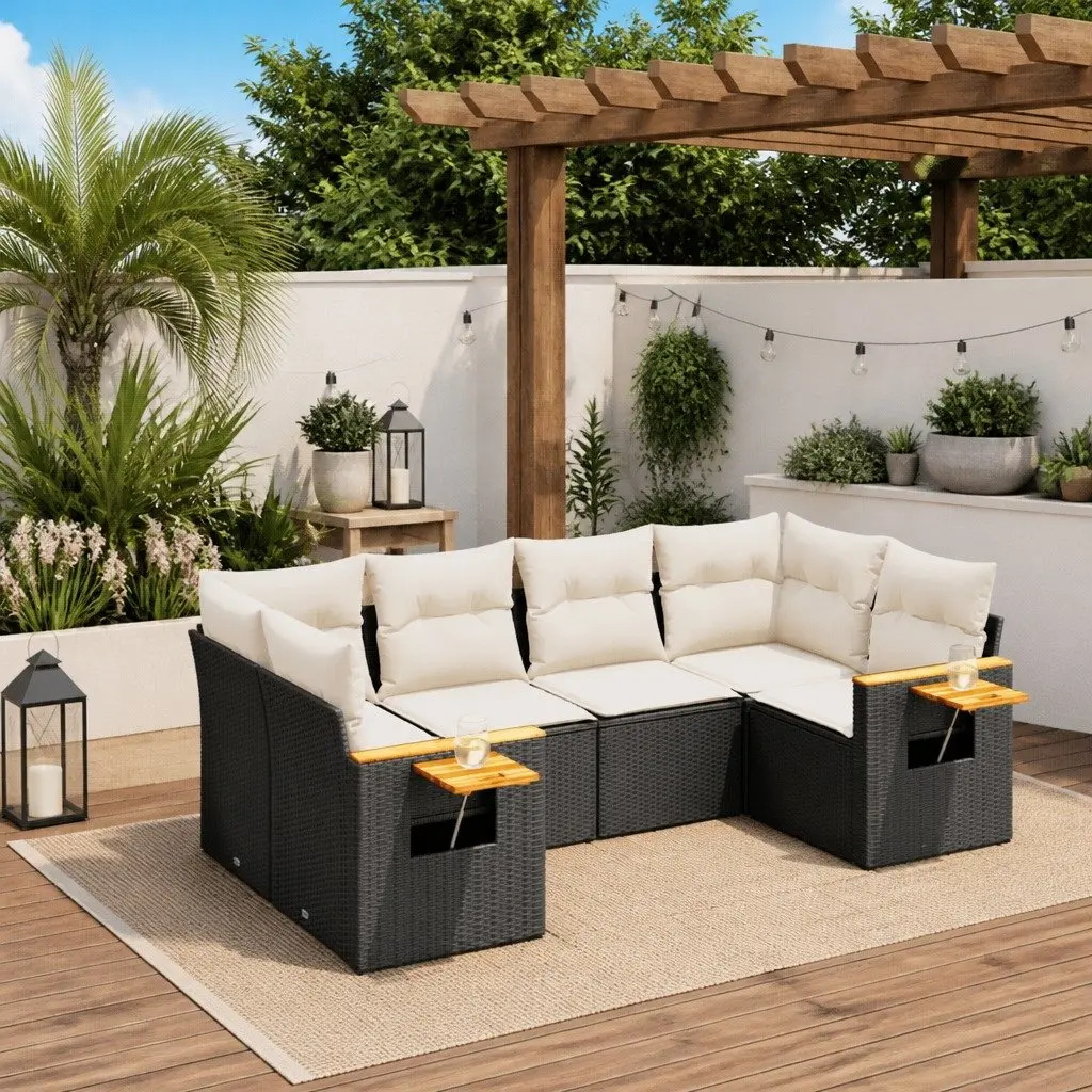 Garden Sofa Set Black 6 Piece Outdoor Furniture Patio Sectional with Cushions
