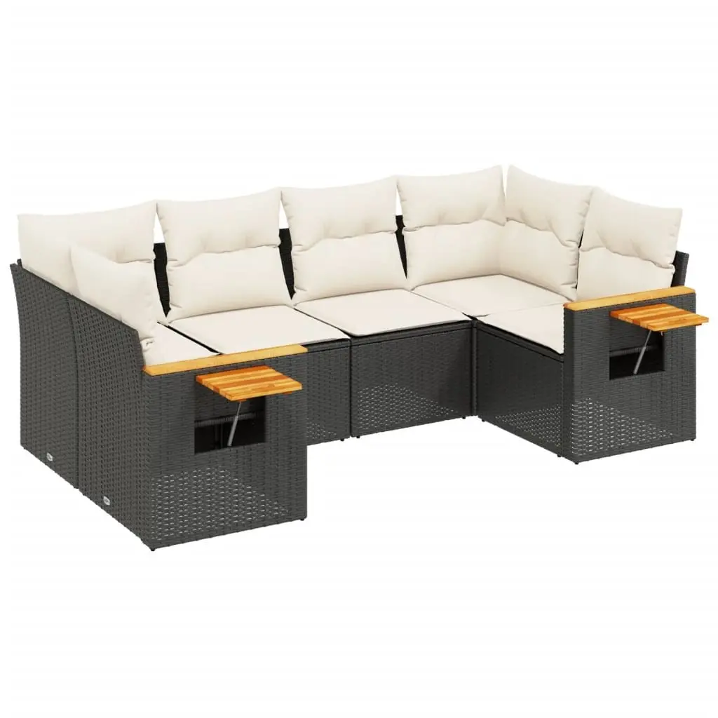 Garden Sofa Set Black 6 Piece Outdoor Furniture Patio Sectional with Cushions