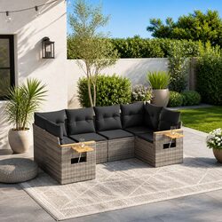 Garden Sofa Set 6 Piece Outdoor Furniture Patio Grey Poly Rattan with Cushions
